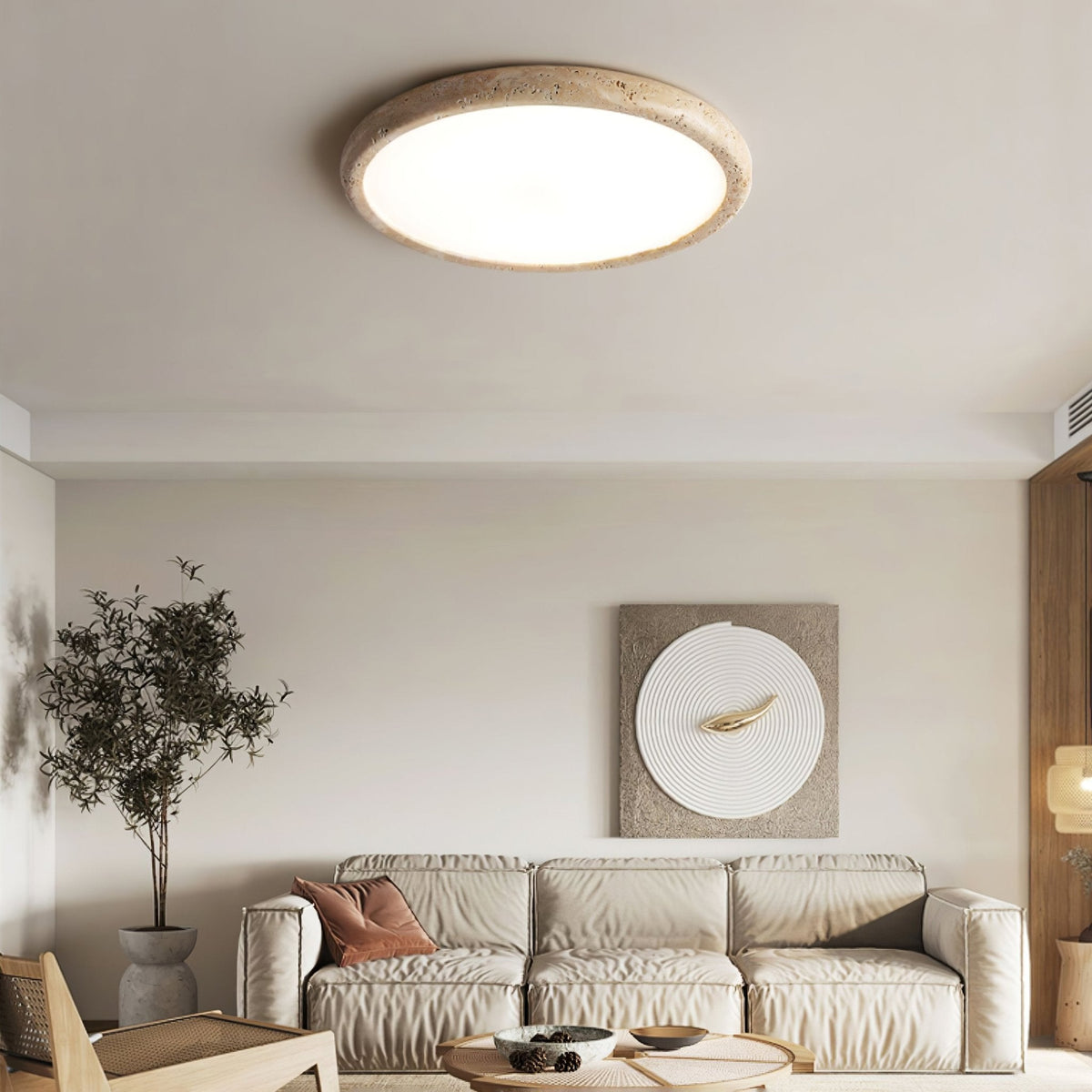 Solis Horizon Ceiling Light in Yellow Travertine | Modern Flush Mount LED