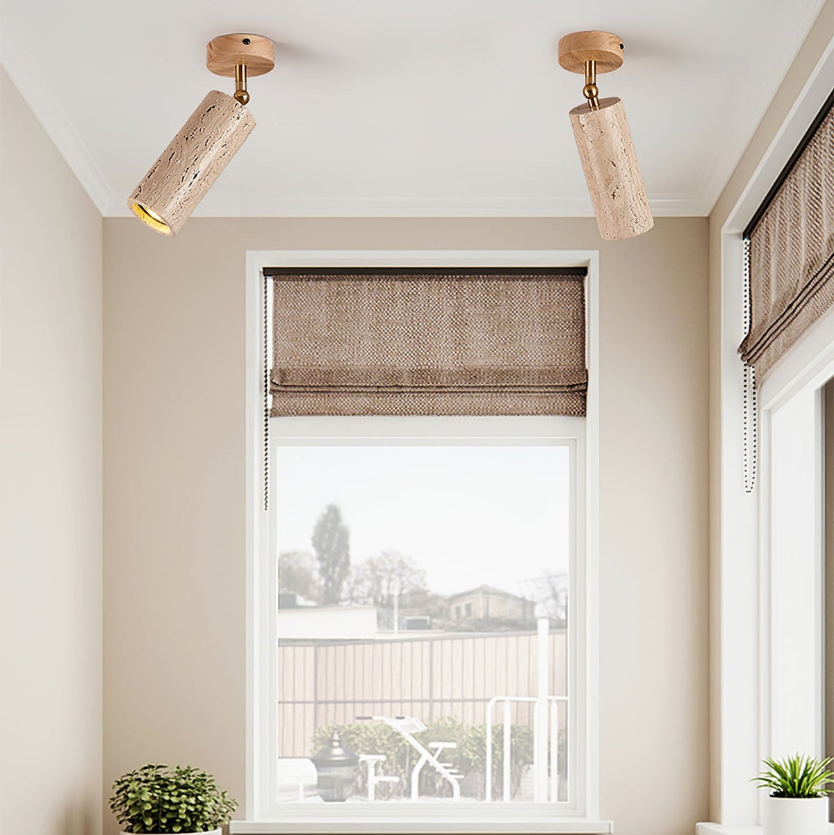 Solis Stone Spotlight in Travertine and Walnut Wood