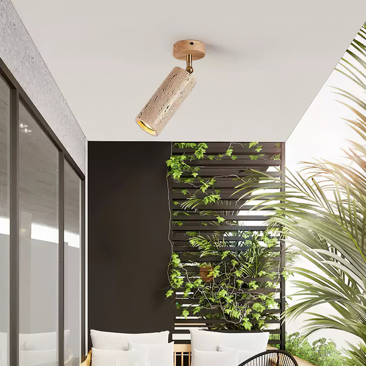 Solis Stone Spotlight in Travertine and Walnut Wood