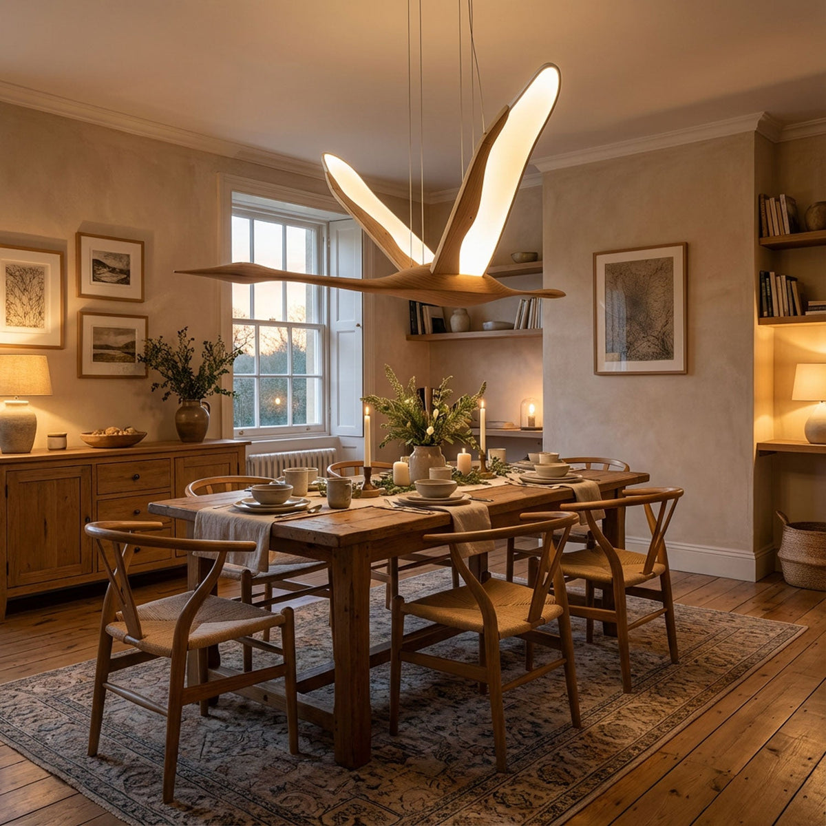 Solitude Crane Pendant Light – Modern Wood LED Chandelier