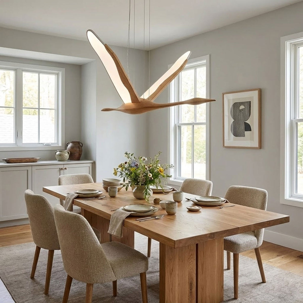 Solitude Crane Pendant Light – Modern Wood LED Chandelier
