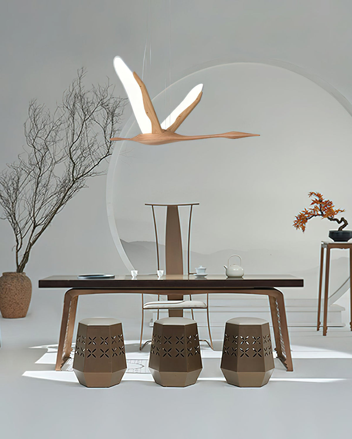 Solitude Crane Pendant Light – Modern Wood LED Chandelier