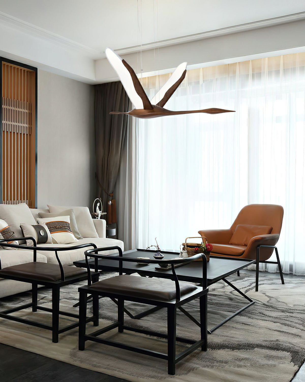 Solitude Crane Pendant Light – Modern Wood LED Chandelier