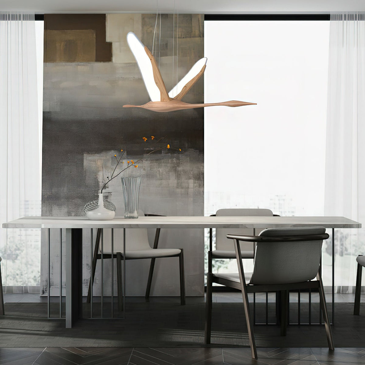 Solitude Crane Pendant Light – Modern Wood LED Chandelier