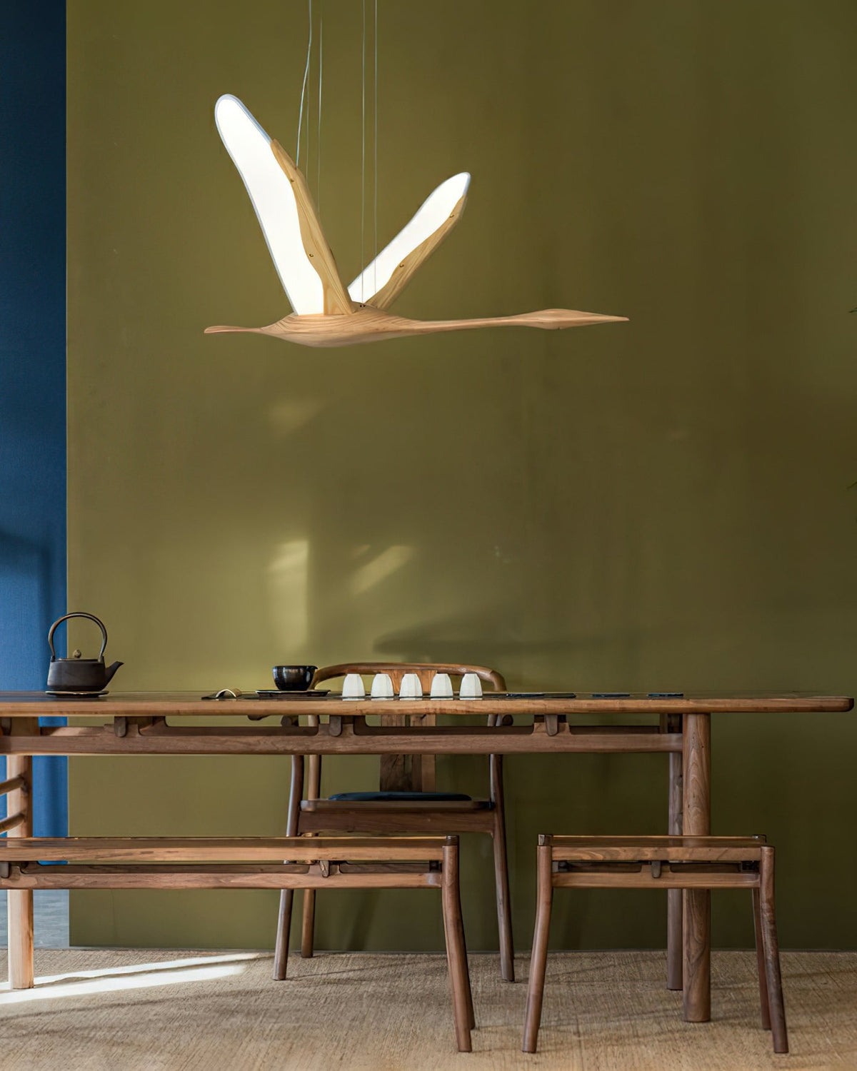 Solitude Crane Pendant Light – Modern Wood LED Chandelier