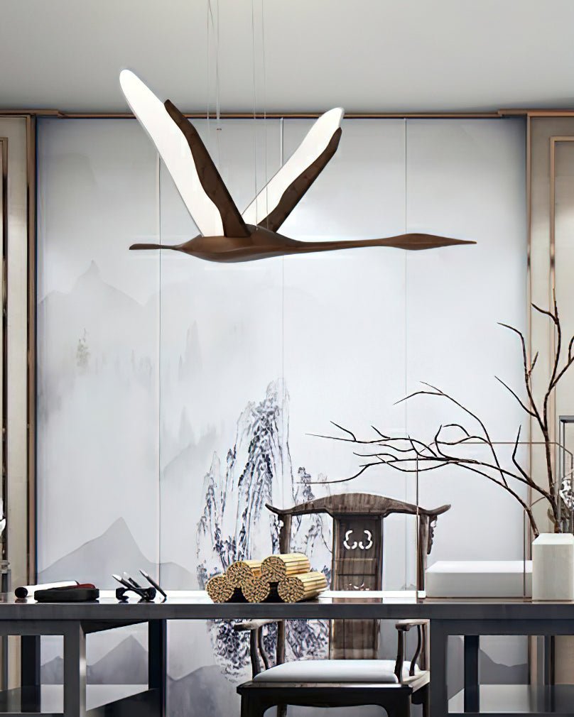 Solitude Crane Pendant Light – Modern Wood LED Chandelier