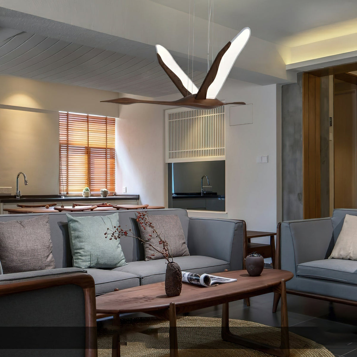 Solitude Crane Pendant Light – Modern Wood LED Chandelier