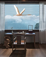 Solitude Crane Pendant Light – Modern Wood LED Chandelier