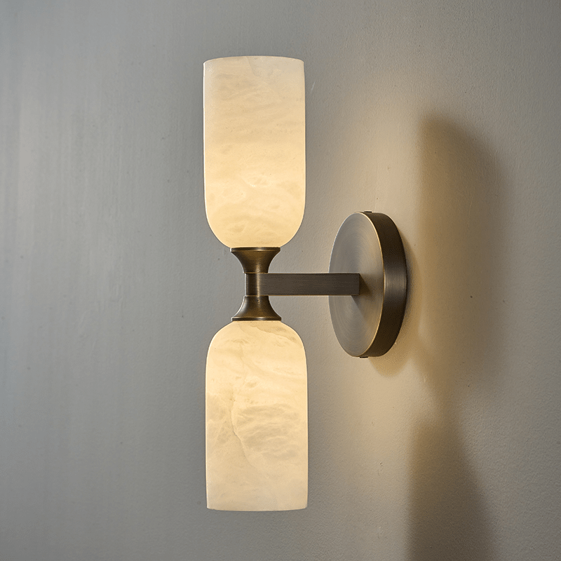 Solmira Twin Alabaster Wall Sconce in Brushed Brass