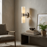 Solmira Twin Alabaster Wall Sconce in Brushed Brass