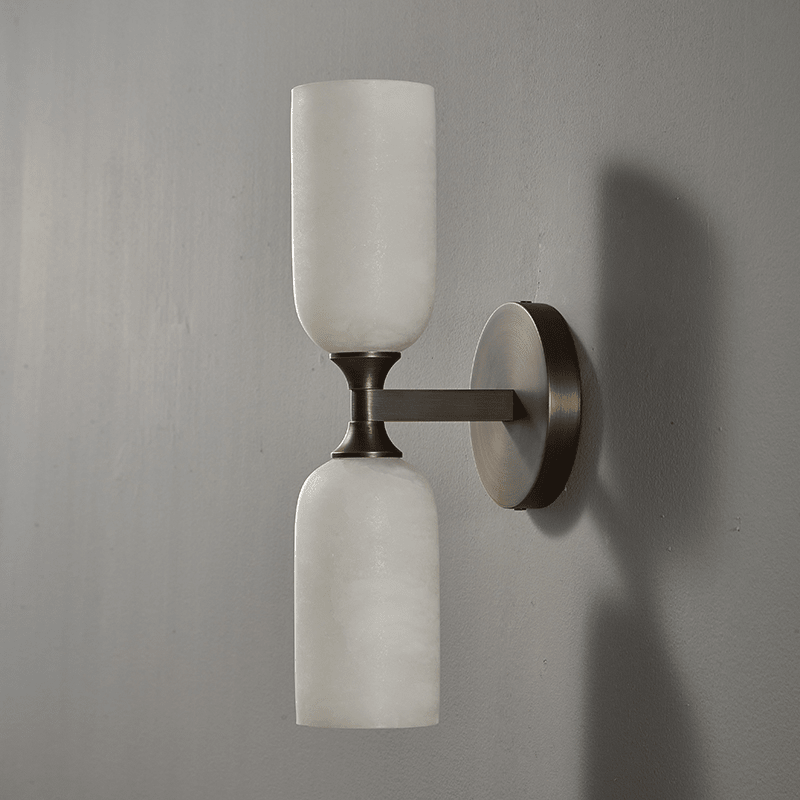 Solmira Twin Alabaster Wall Sconce in Brushed Brass