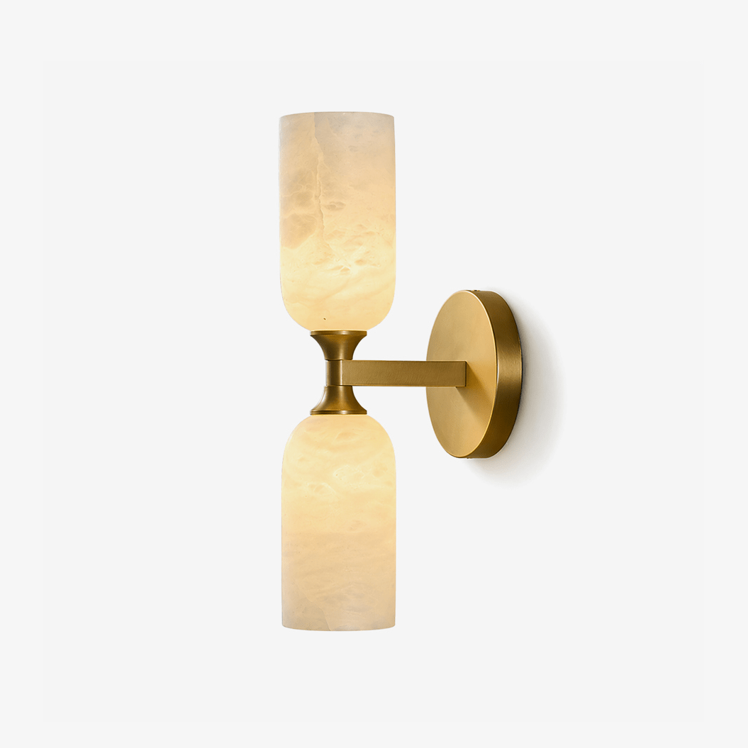 Solmira Twin Alabaster Wall Sconce in Brushed Brass