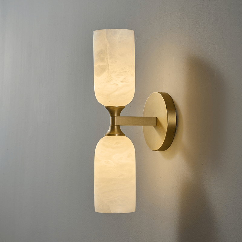 Solmira Twin Alabaster Wall Sconce in Brushed Brass