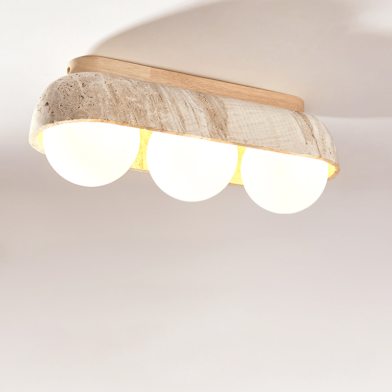 Solstice Trio Ceiling Light in Yellow Travertine and Wood