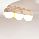 Solstice Trio Ceiling Light in Yellow Travertine and Wood