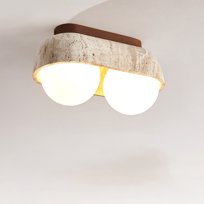 Solstice Trio Ceiling Light in Yellow Travertine and Wood