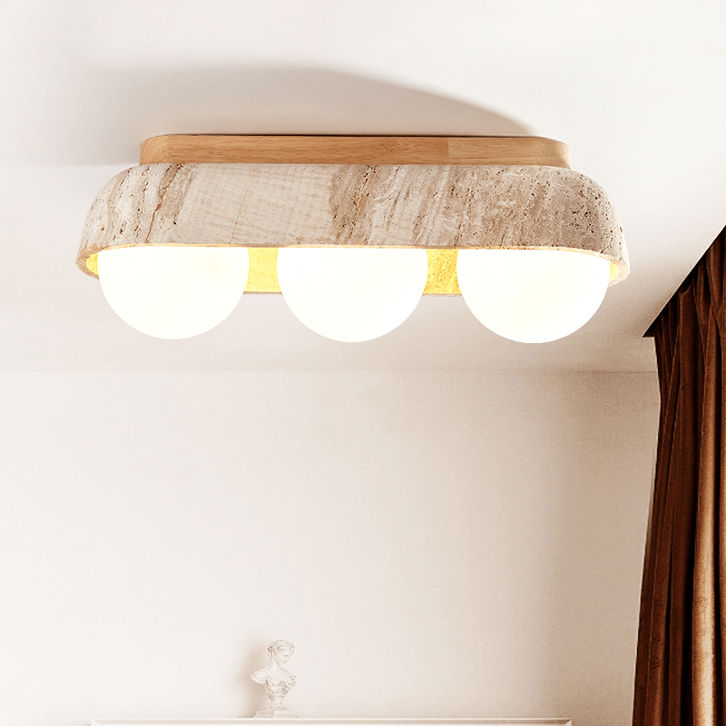 Solstice Trio Ceiling Light in Yellow Travertine and Wood
