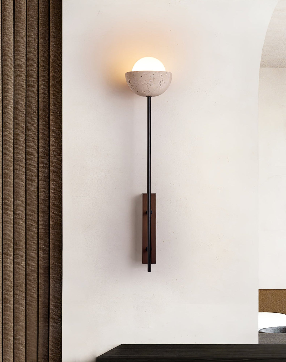 Solstice Linea Wall Sconce in Travertine and Walnut