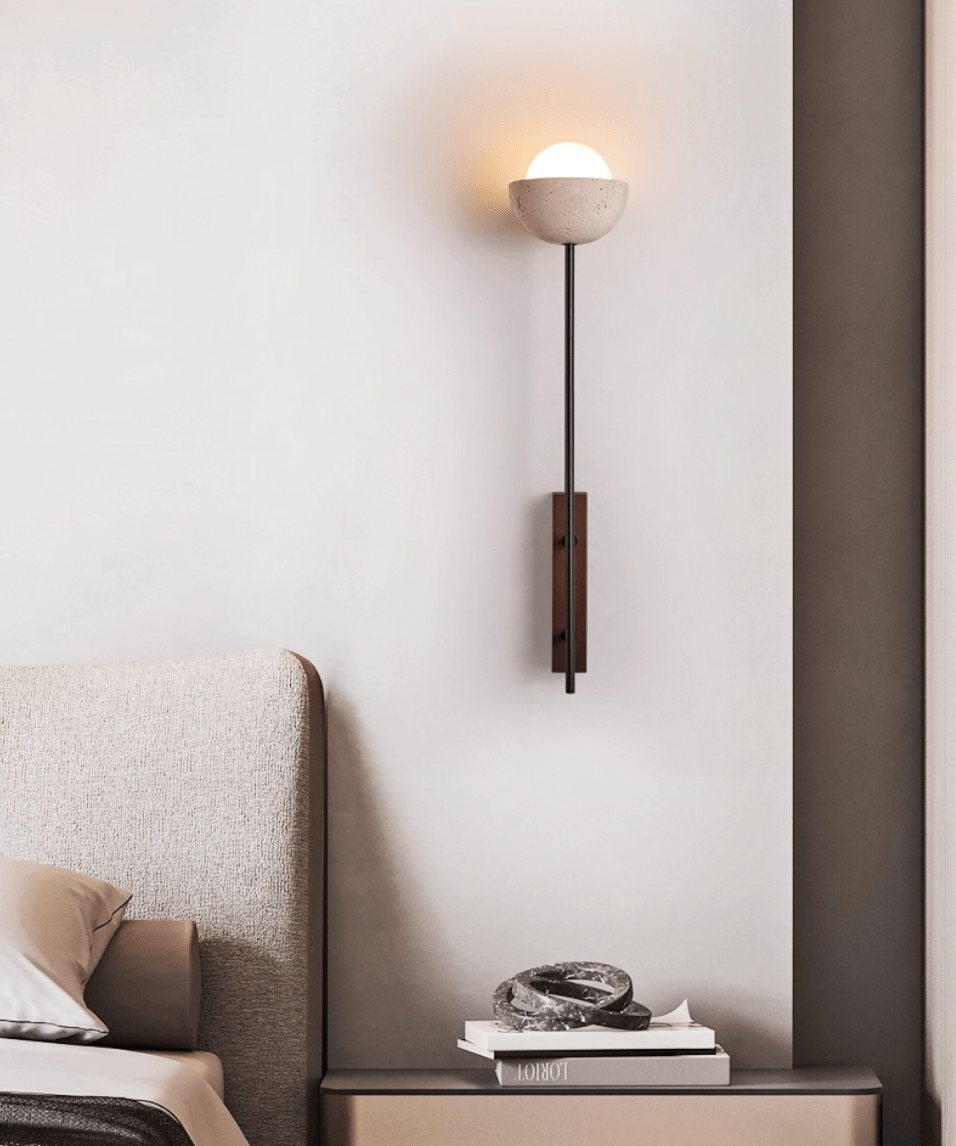 Solstice Linea Wall Sconce in Travertine and Walnut