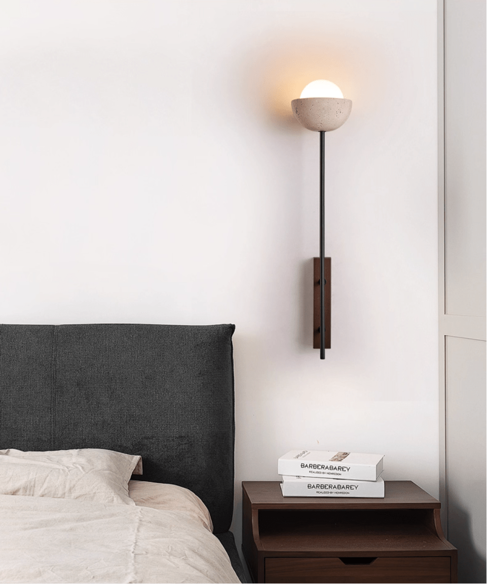 Solstice Linea Wall Sconce in Travertine and Walnut