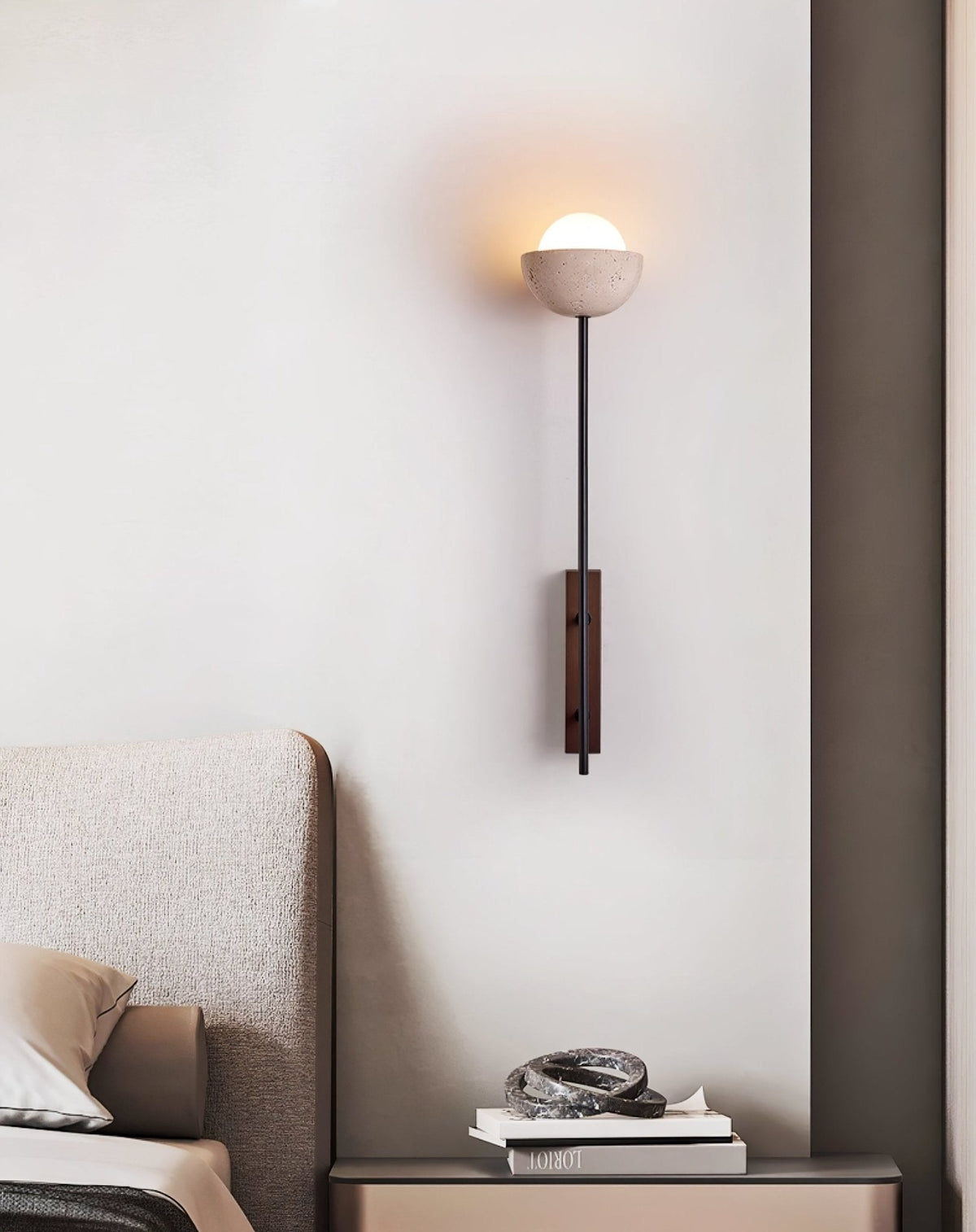 Solstice Linea Wall Sconce in Travertine and Walnut
