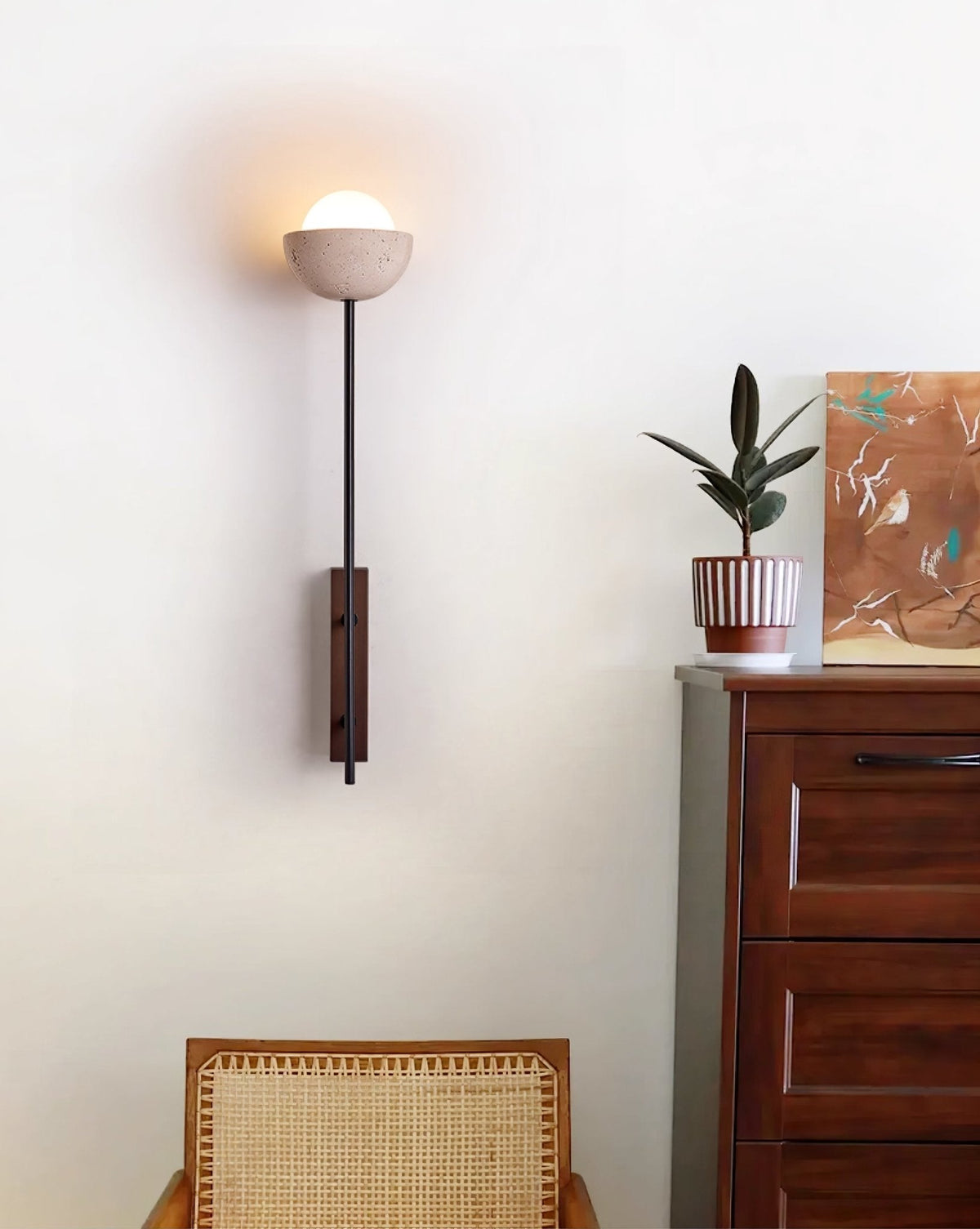 Solstice Linea Wall Sconce in Travertine and Walnut