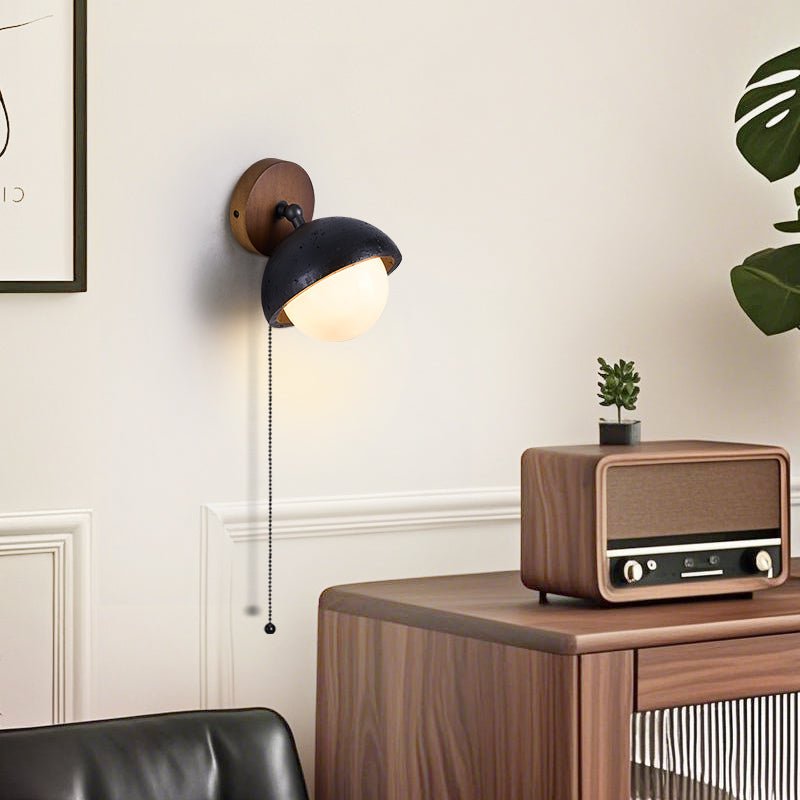 Solstice Pivot Wall Sconce in Black Travertine and Walnut
