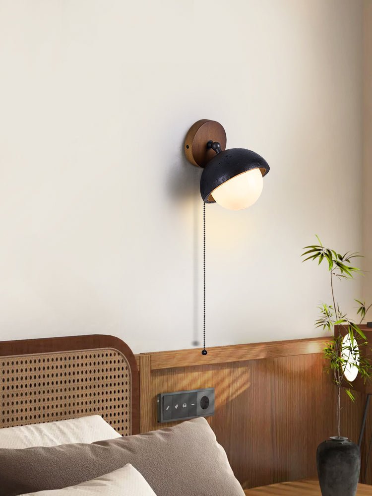 Solstice Pivot Wall Sconce in Black Travertine and Walnut
