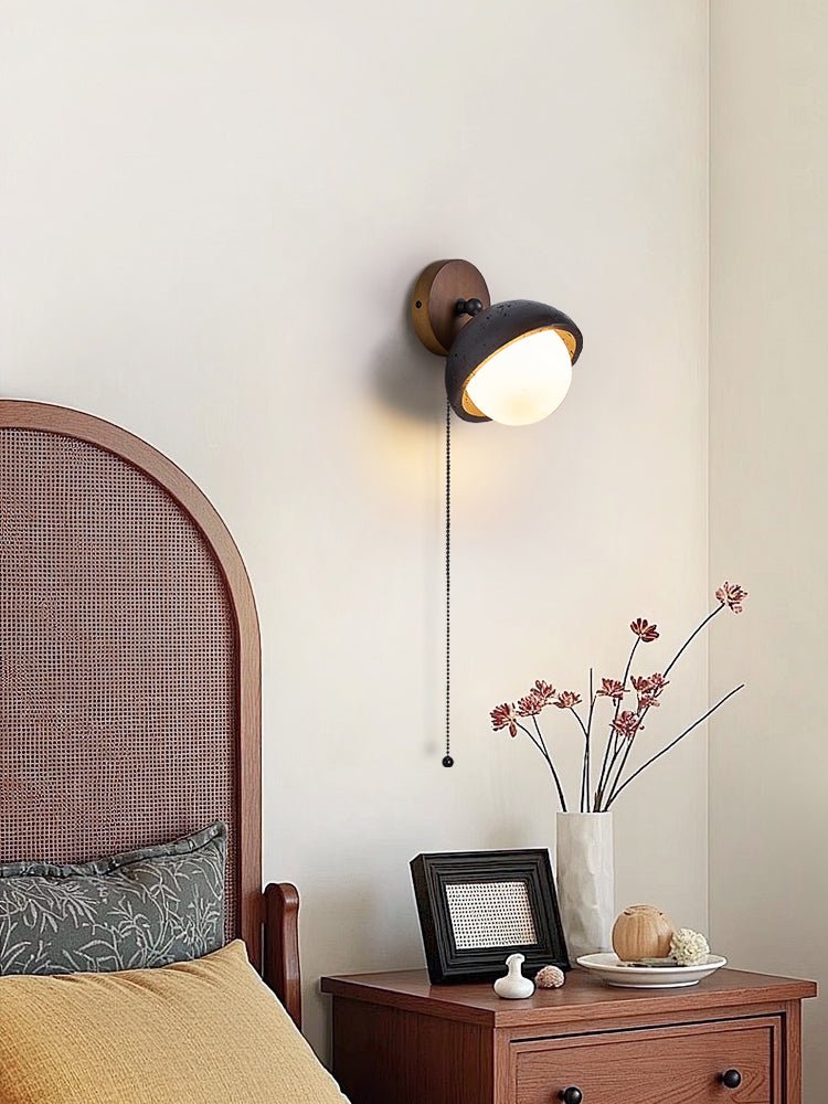 Solstice Pivot Wall Sconce in Black Travertine and Walnut