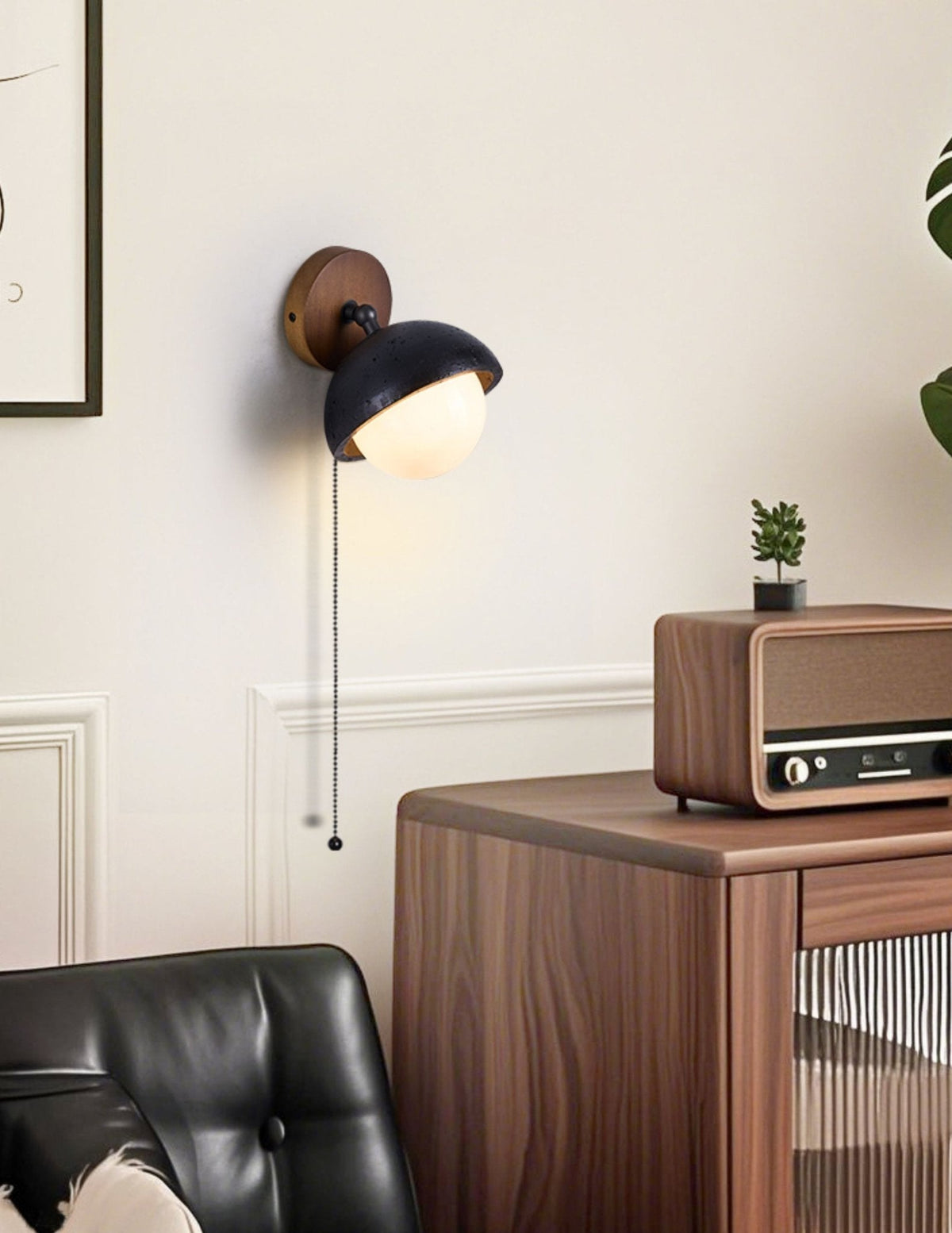 Solstice Pivot Wall Sconce in Black Travertine and Walnut