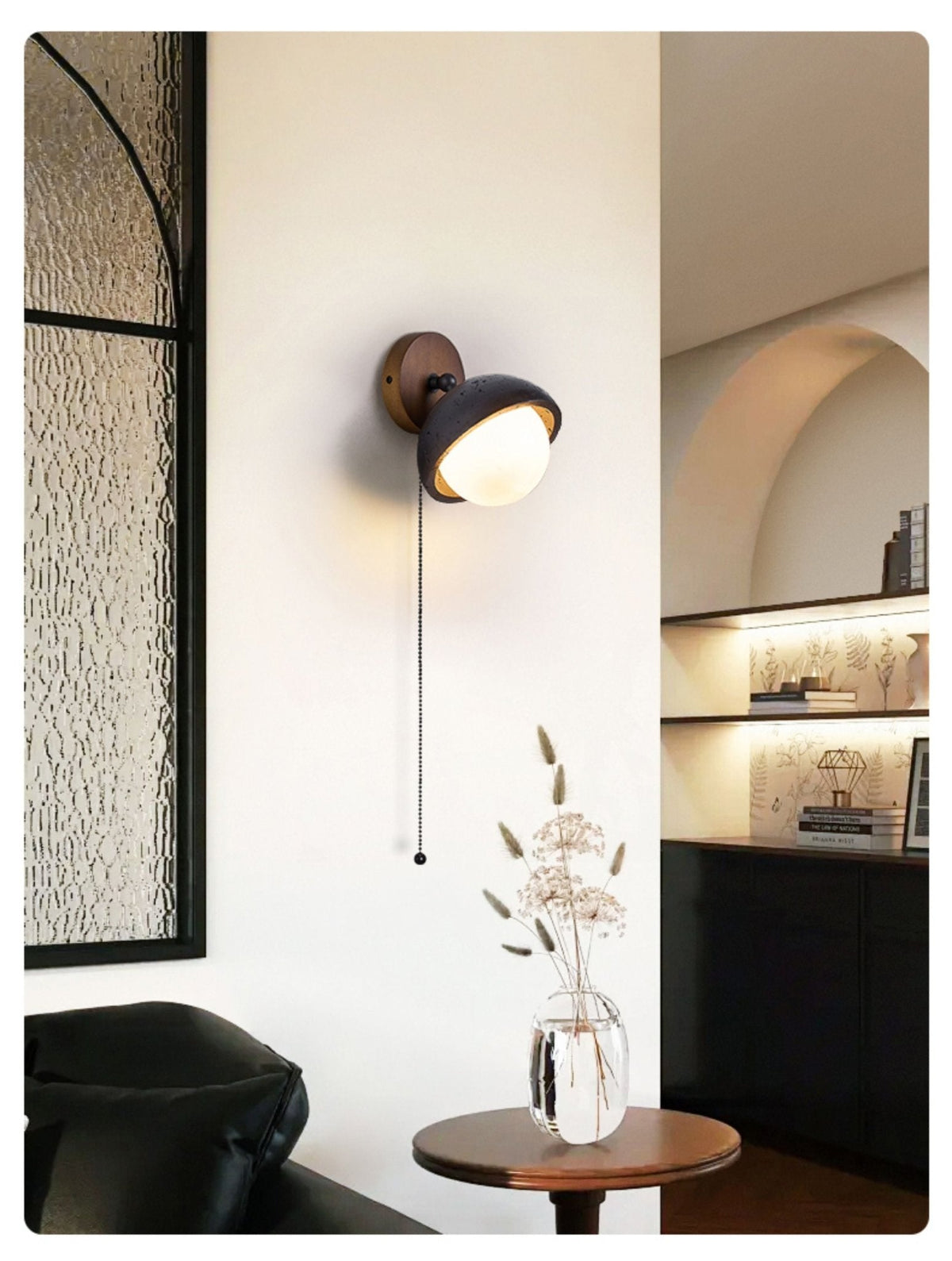 Solstice Pivot Wall Sconce in Black Travertine and Walnut