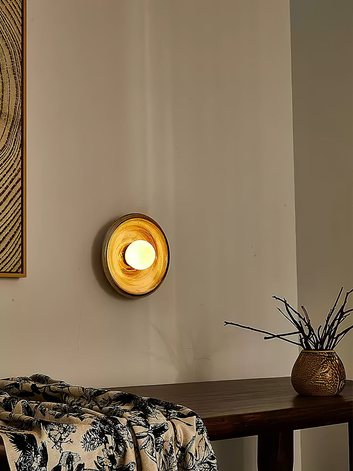 Solstice Swirl Ceramic Wall Sconce with Glowing Orb