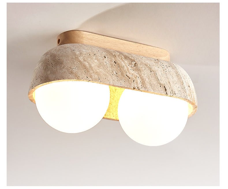 Solstice Trio Ceiling Light in Yellow Travertine and Wood