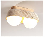 Solstice Trio Ceiling Light in Yellow Travertine and Wood