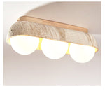 Solstice Trio Ceiling Light in Yellow Travertine and Wood