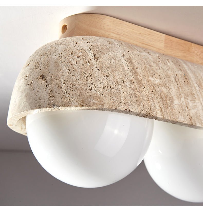 Solstice Trio Ceiling Light in Yellow Travertine and Wood