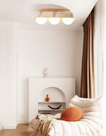 Solstice Trio Ceiling Light in Yellow Travertine and Wood