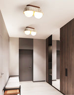 Solstice Trio Ceiling Light in Yellow Travertine and Wood
