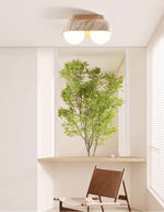 Solstice Trio Ceiling Light in Yellow Travertine and Wood