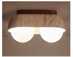 Solstice Trio Ceiling Light in Yellow Travertine and Wood