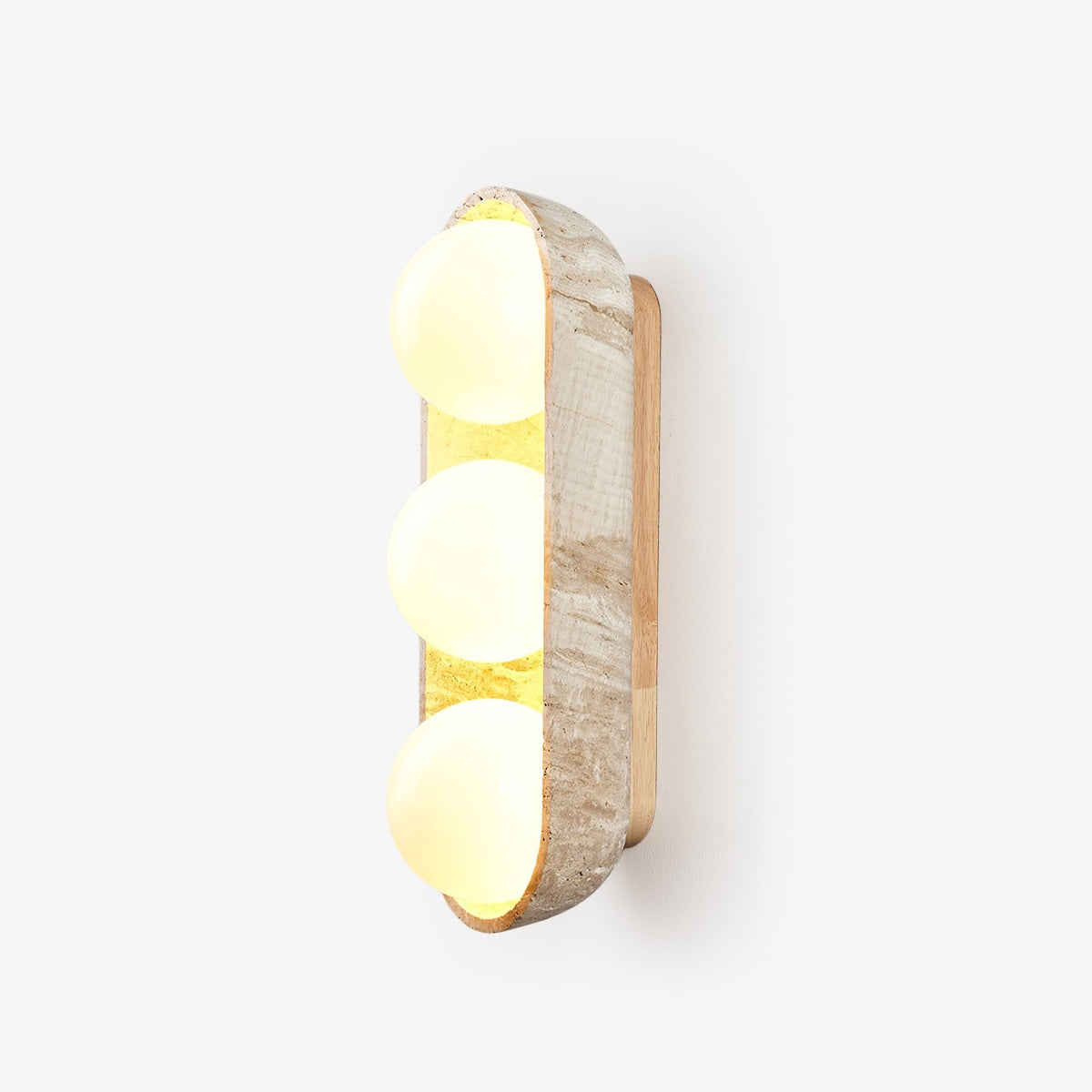 Solstice Trio Wall Sconce in Travertine and Wood – Modern Ambient Lighting
