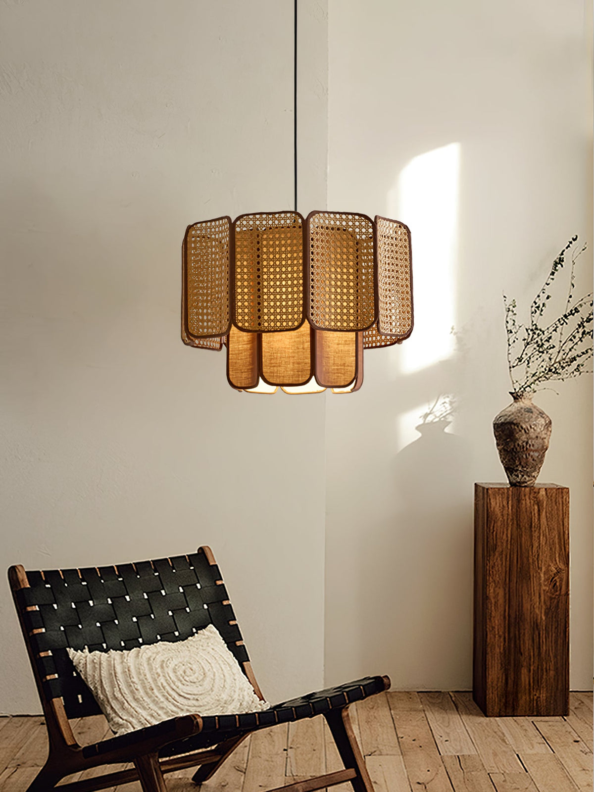 Soltera Handwoven Rattan Swag Pendant Light for Dining and Living Spaces