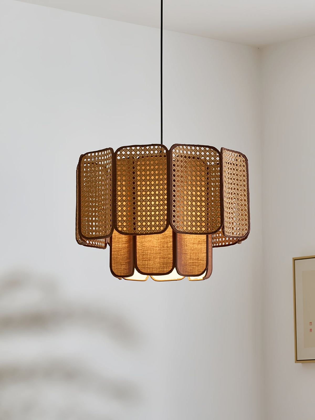 Soltera Handwoven Rattan Swag Pendant Light for Dining and Living Spaces