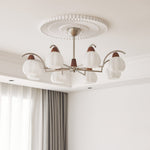 Soluna Bloom Modern Floral Glass Chandelier with Walnut Accents