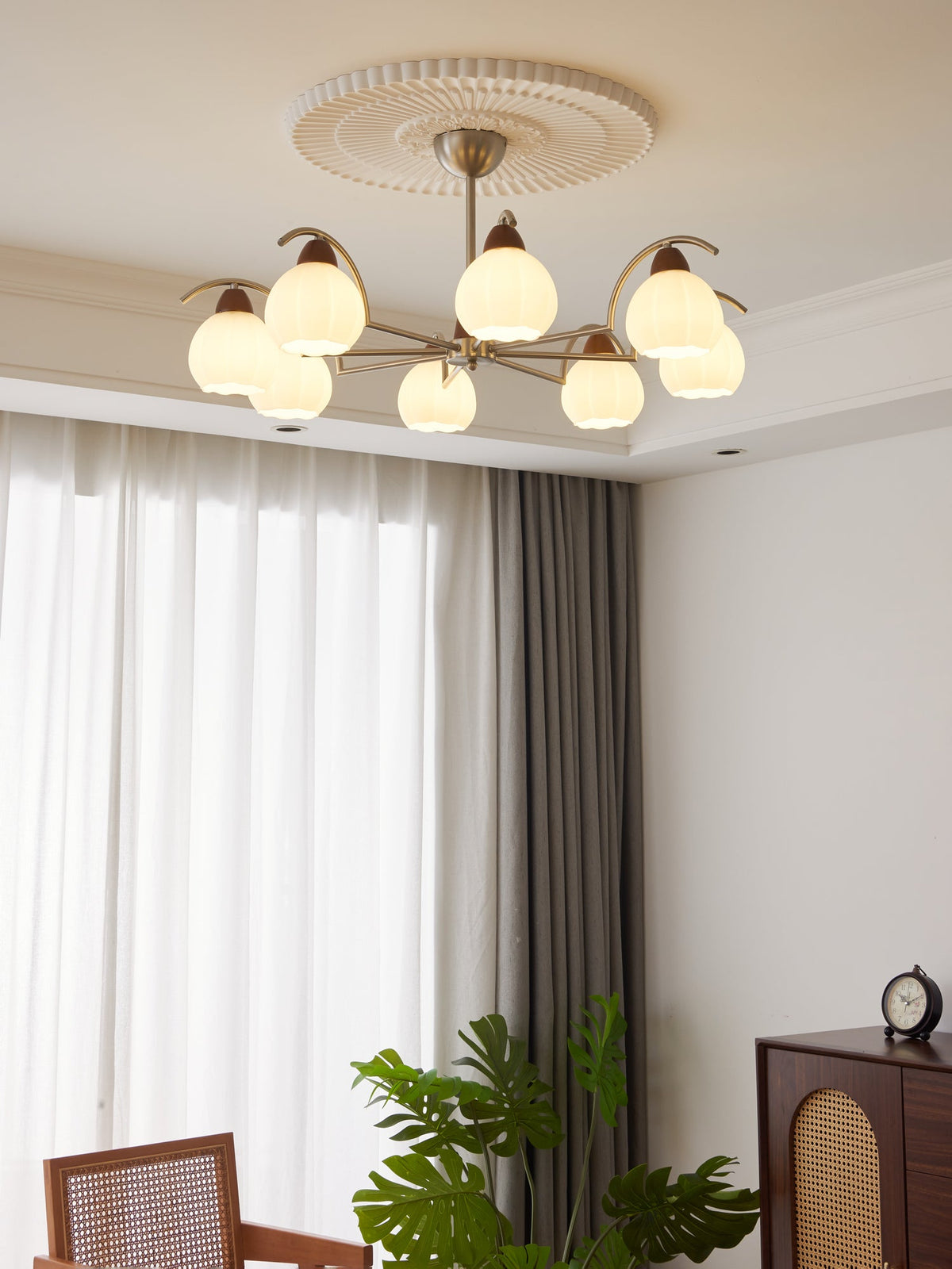 Soluna Bloom Modern Floral Glass Chandelier with Walnut Accents