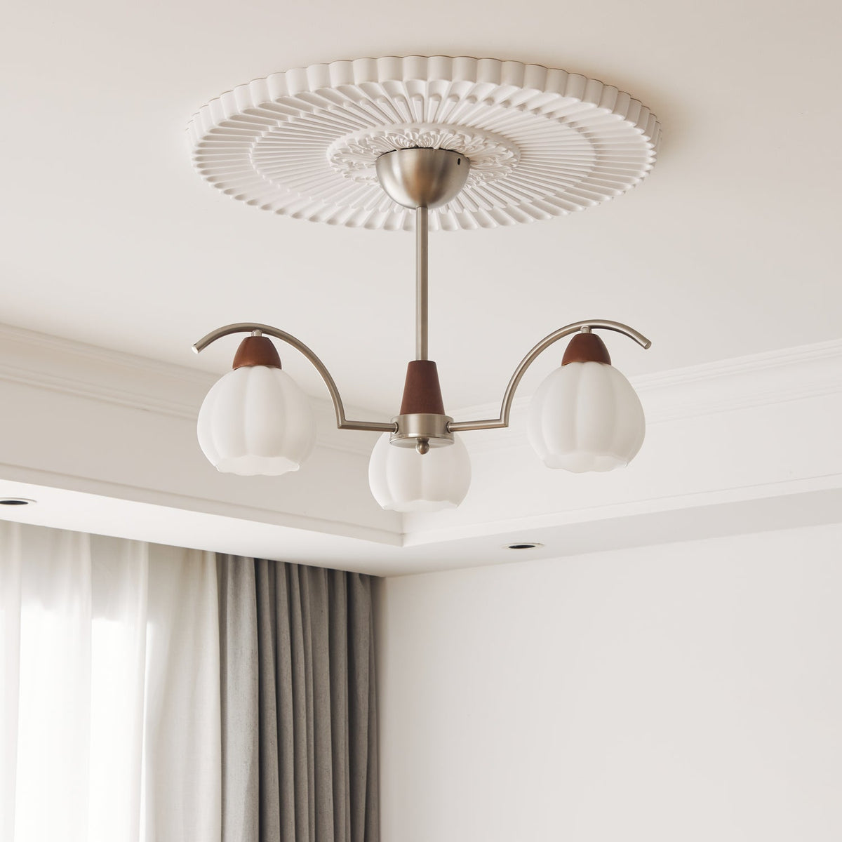 Soluna Bloom Modern Floral Glass Chandelier with Walnut Accents