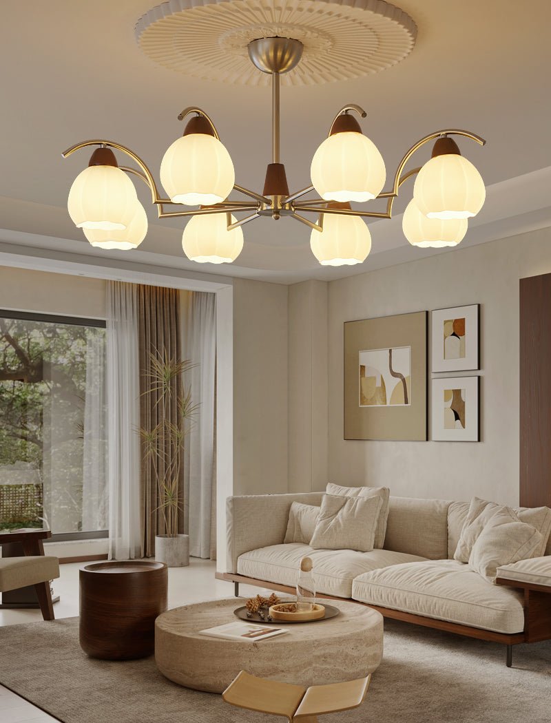 Soluna Bloom Modern Floral Glass Chandelier with Walnut Accents
