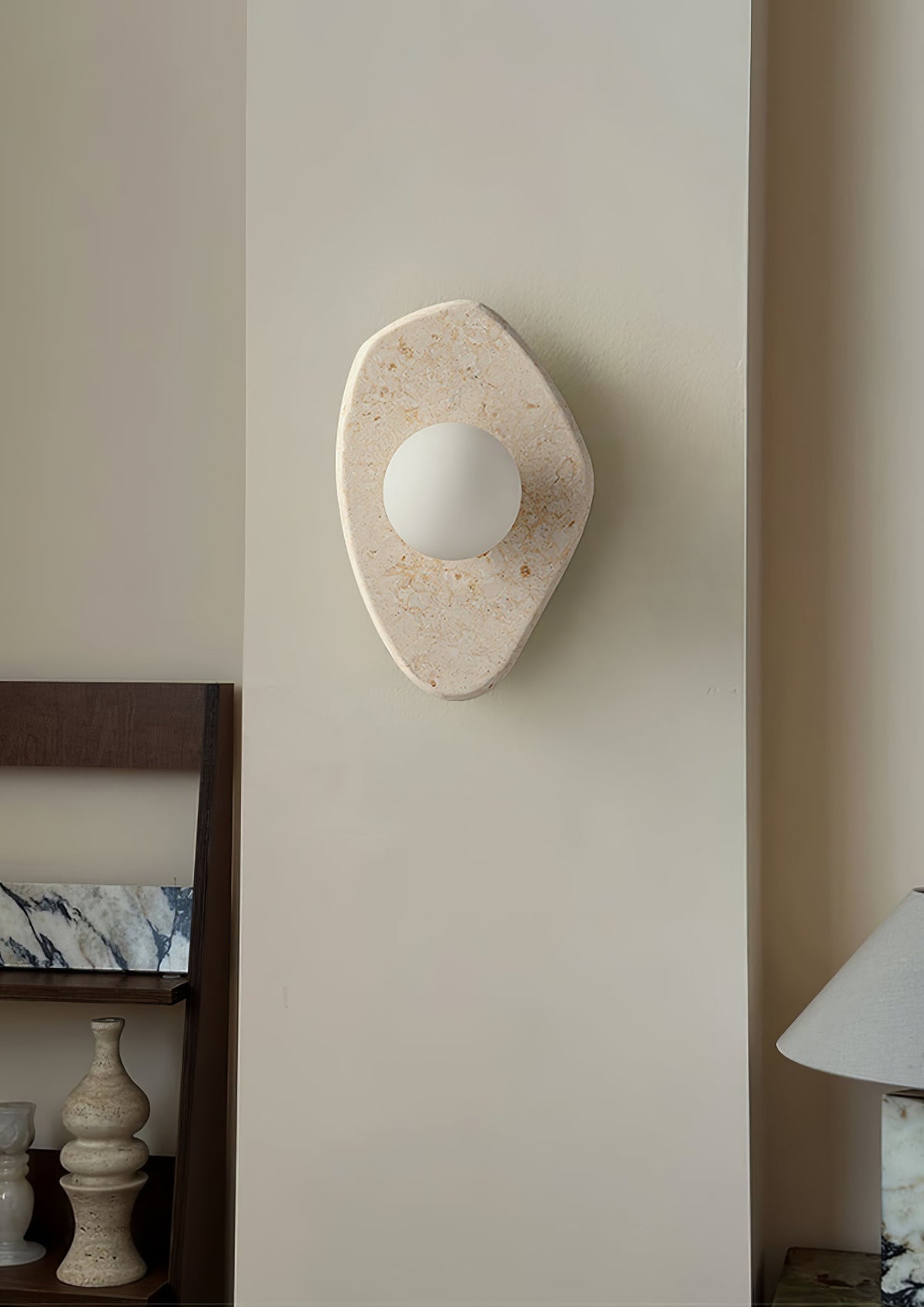 Soluna Stone Wall Sconce in Natural Marble with Warm Glow