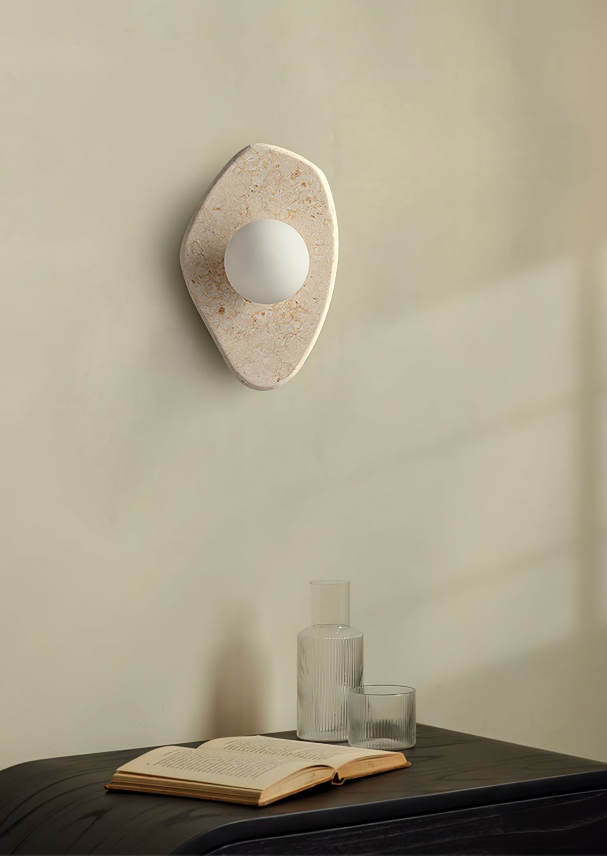 Soluna Stone Wall Sconce in Natural Marble with Warm Glow