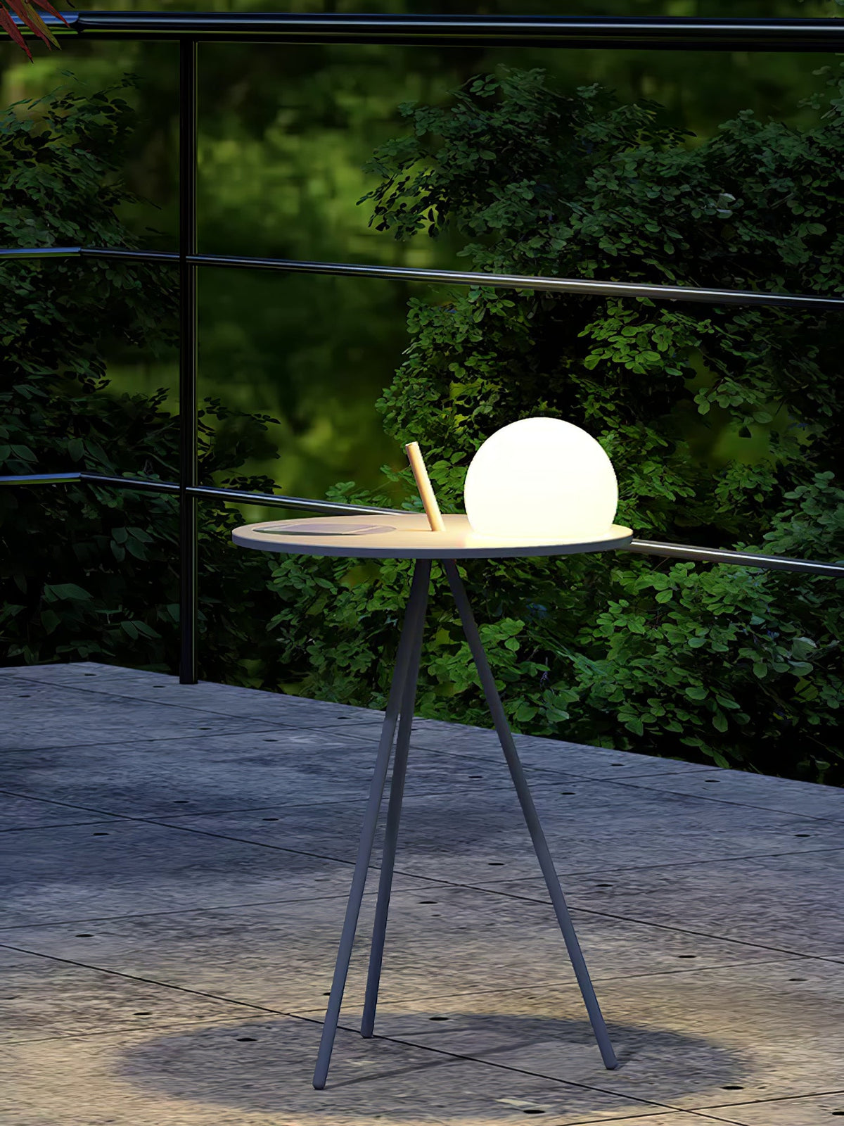 Soluna Tripod Solar Outdoor Lamp with Side Table in Silver Gray